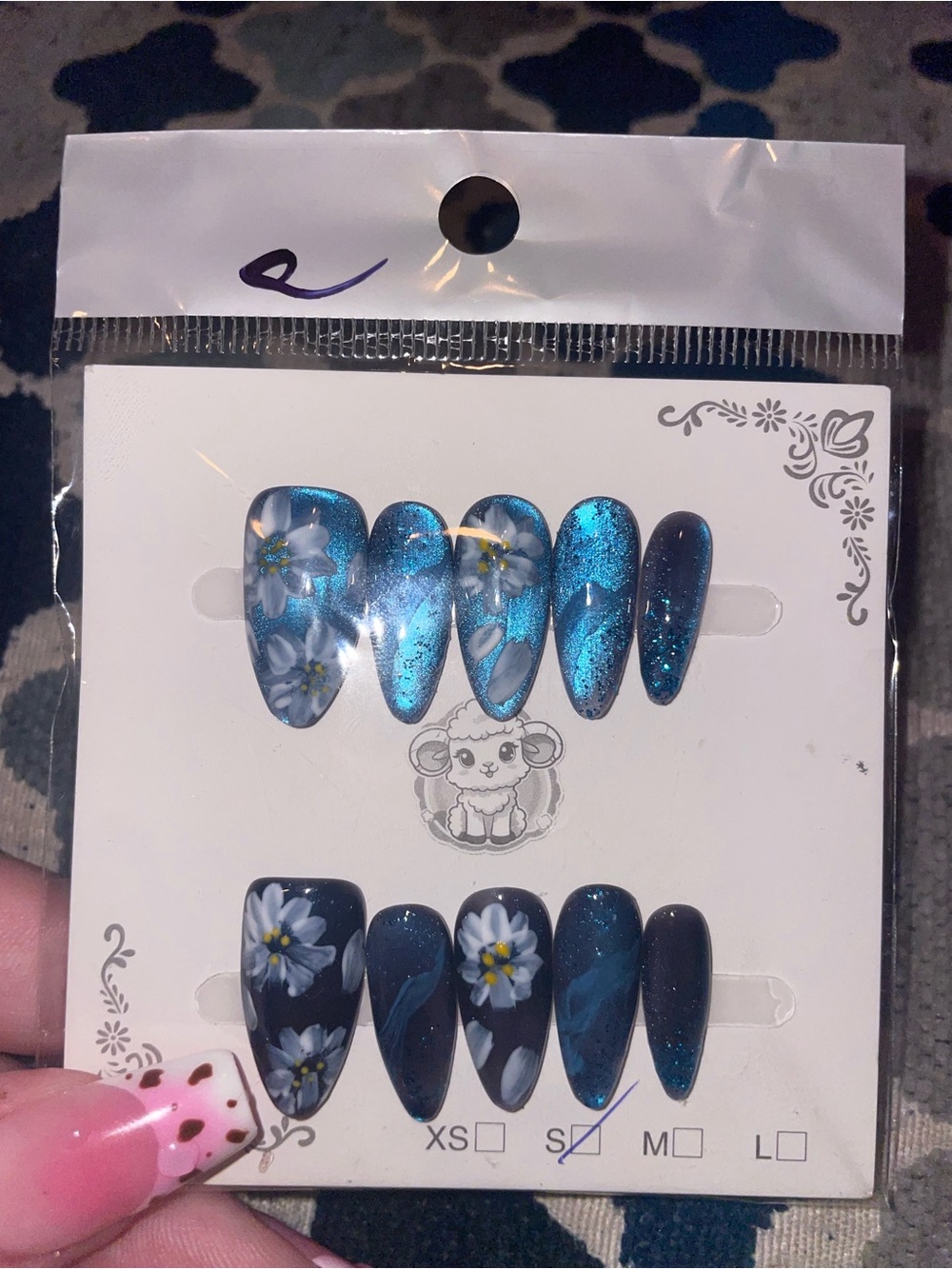 Blue Floral Press-On Nails - Small Pets Category
